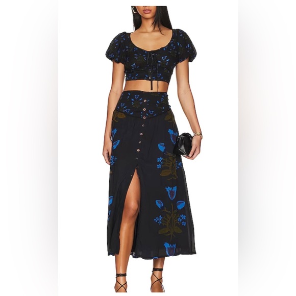Free People | Skirts | Free People Black Easy To Love Puff Sleeve Crop